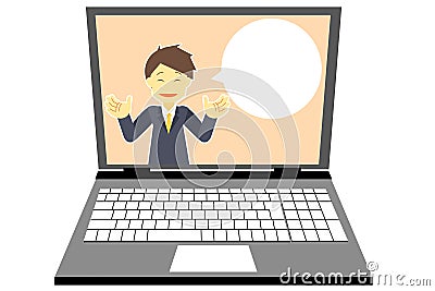 A man giving a lecture at an online seminarã€€ï½—ith message field Vector Illustration